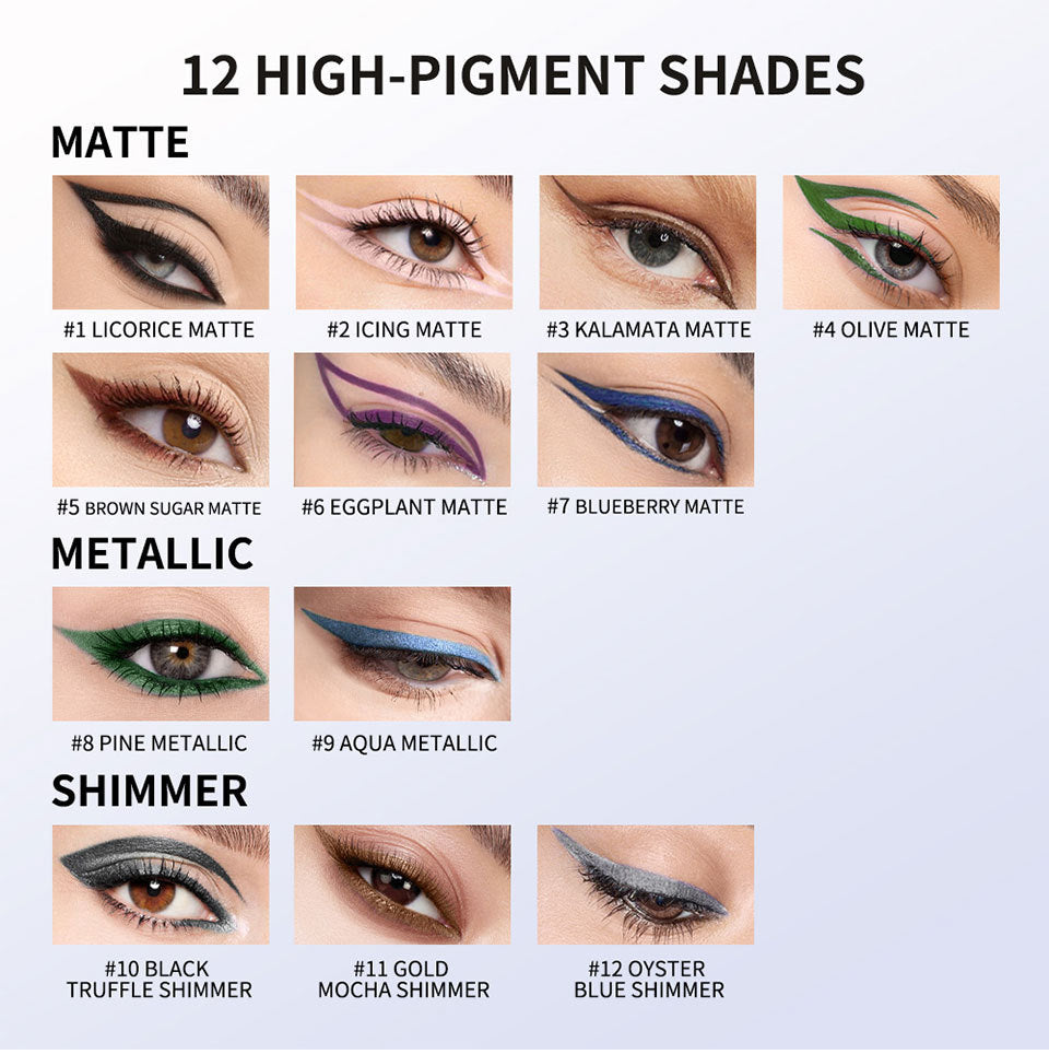 12-Shade Waterproof Eyeliner Pencil – Long-Wear Matte, Metallic & Shimmer