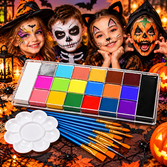 Halloween Face Painting Kit – Multicolor Palette with Brushes