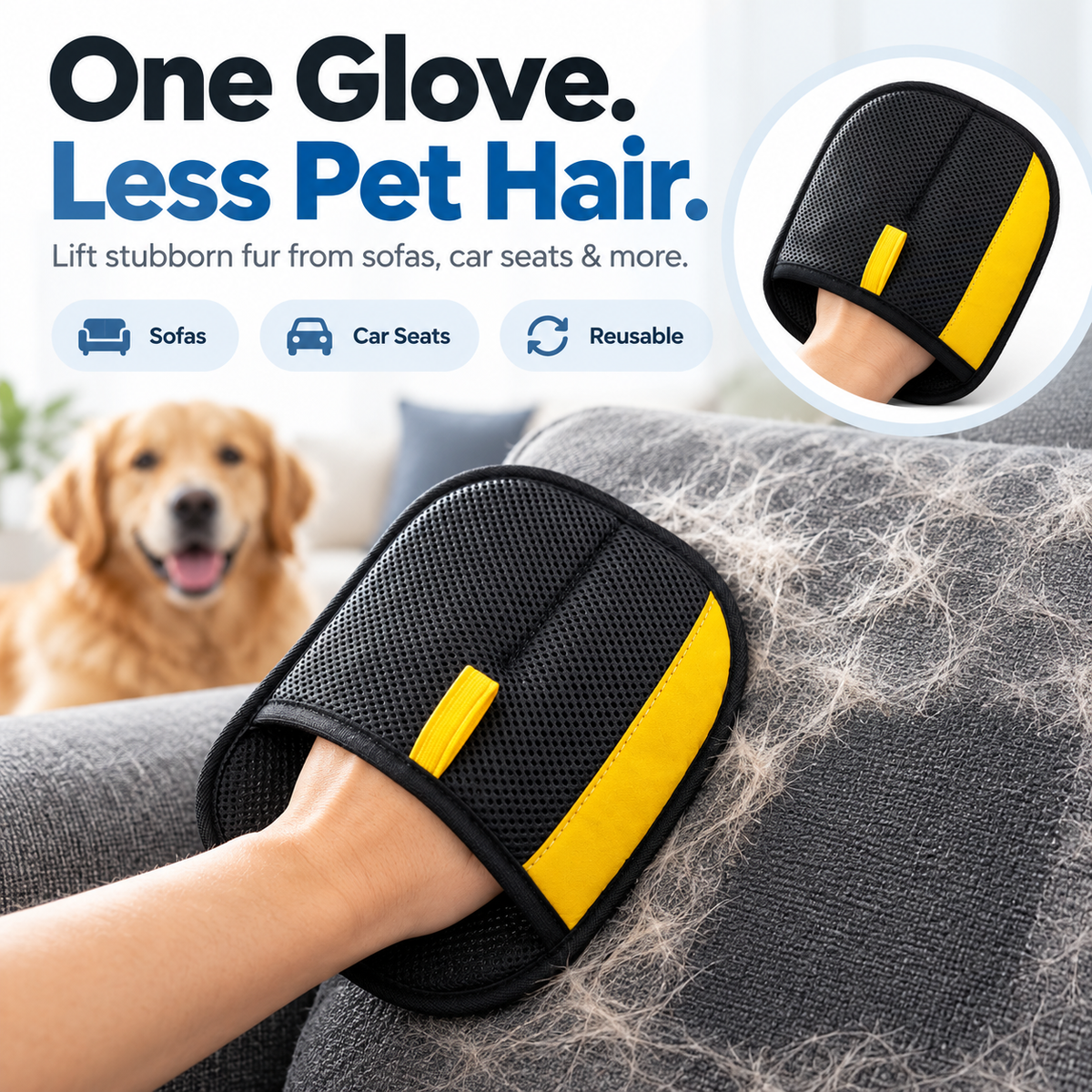 🔥 Buy 1 Get 1 FREE 🔥 Pet Hair Remover Glove – Easily Lift Stubborn Fur from Sofas & Car Seats 🐾