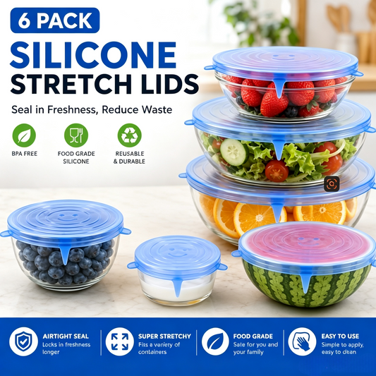 6-Pack Reusable Silicone Stretch Lids – Keep Food Fresh, Fits Bowls, Cups & More