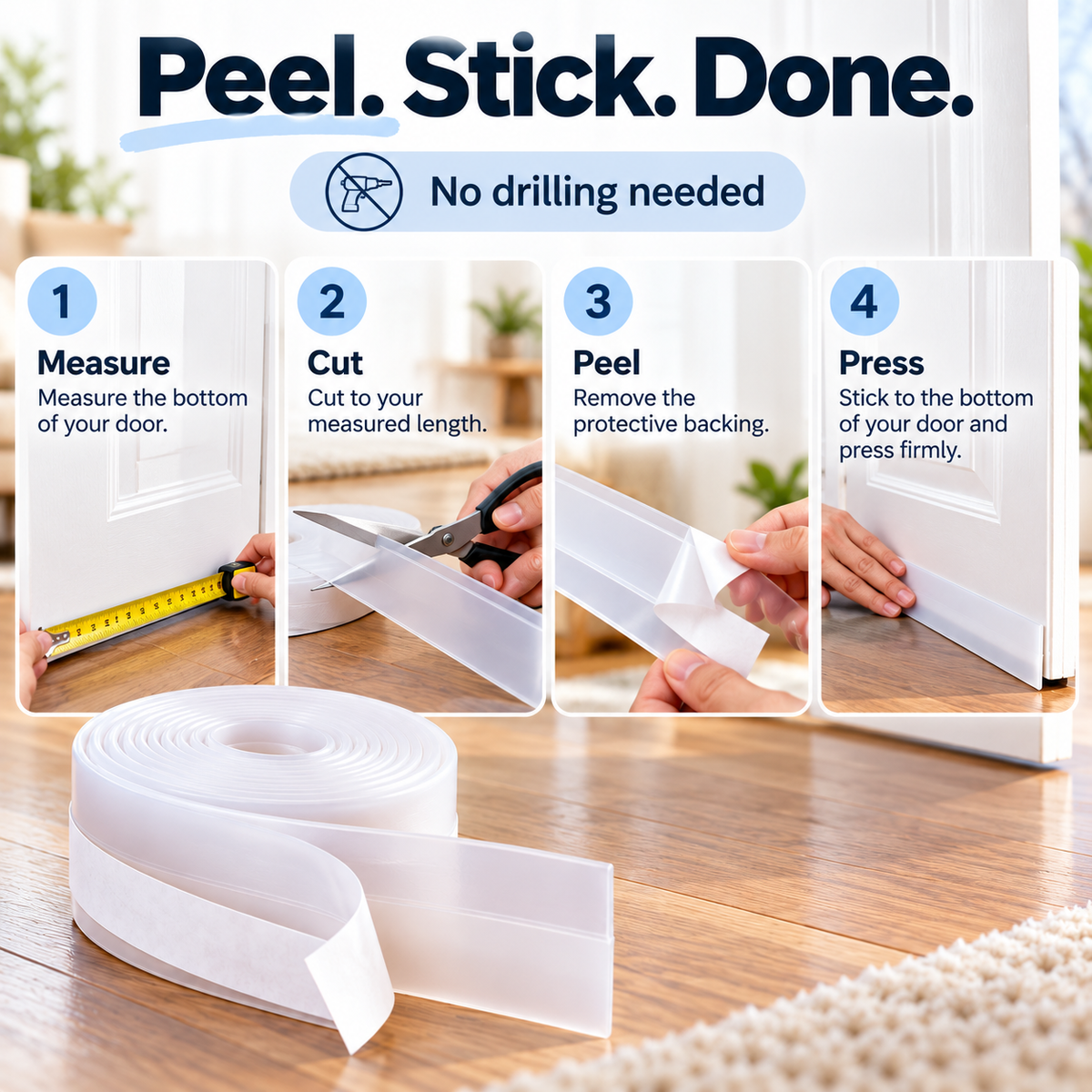 Buy 1 Get 1 FREE | Self-Adhesive Door Draft Seal Strip – Helps Block Drafts & Dust