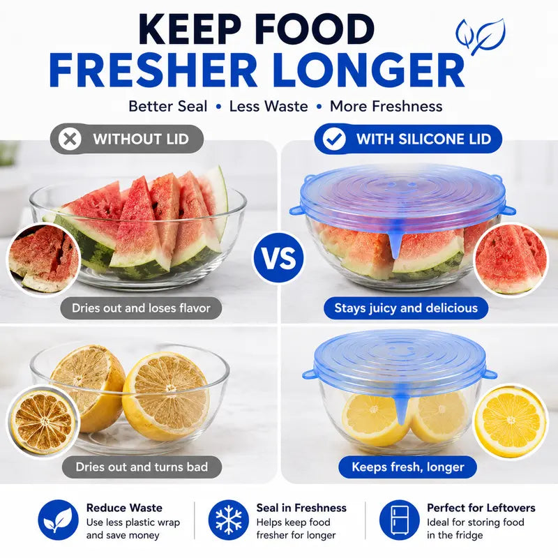 6-Pack Reusable Silicone Stretch Lids – Keep Food Fresh, Fits Bowls, Cups & More