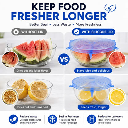 6-Pack Reusable Silicone Stretch Lids – Keep Food Fresh, Fits Bowls, Cups & More