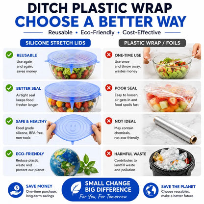 6-Pack Reusable Silicone Stretch Lids – Keep Food Fresh, Fits Bowls, Cups & More