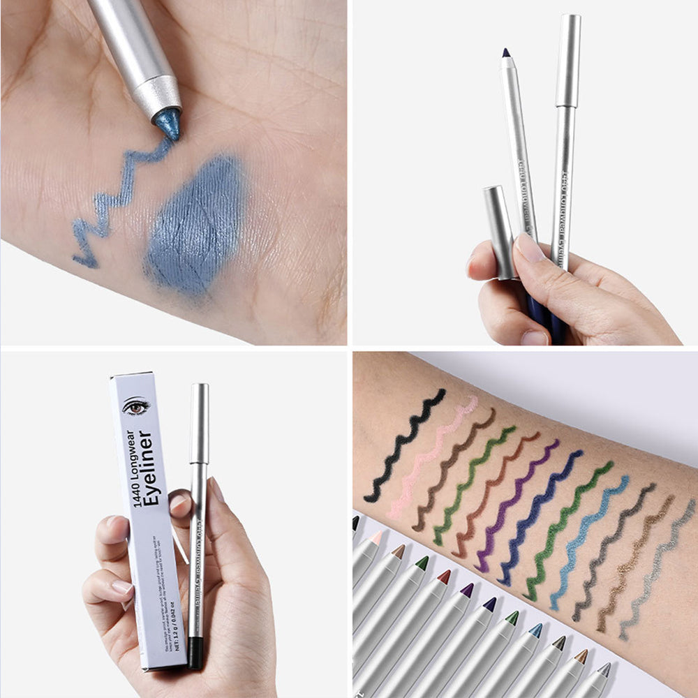 12-Shade Waterproof Eyeliner Pencil – Long-Wear Matte, Metallic & Shimmer