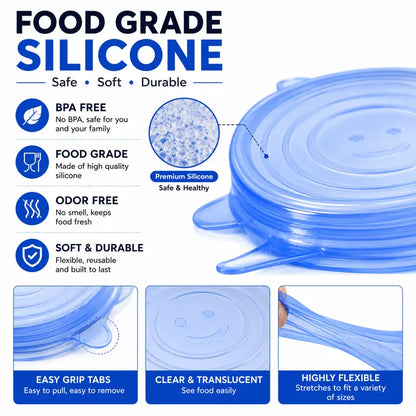 6-Pack Reusable Silicone Stretch Lids – Keep Food Fresh, Fits Bowls, Cups & More