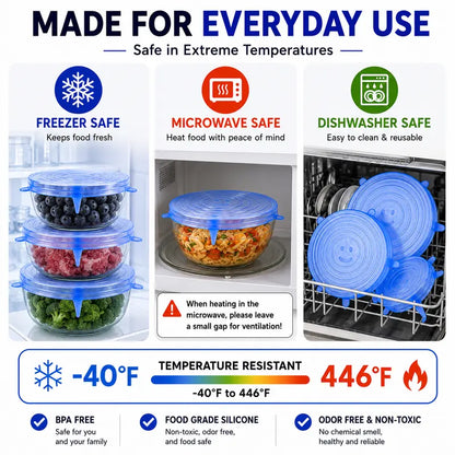 6-Pack Reusable Silicone Stretch Lids – Keep Food Fresh, Fits Bowls, Cups & More