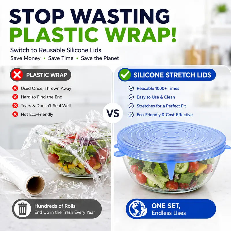 6-Pack Reusable Silicone Stretch Lids – Keep Food Fresh, Fits Bowls, Cups & More