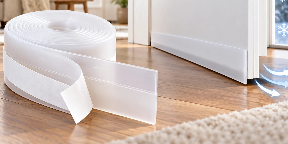 Flexible self-adhesive draft sealing strip beside a door