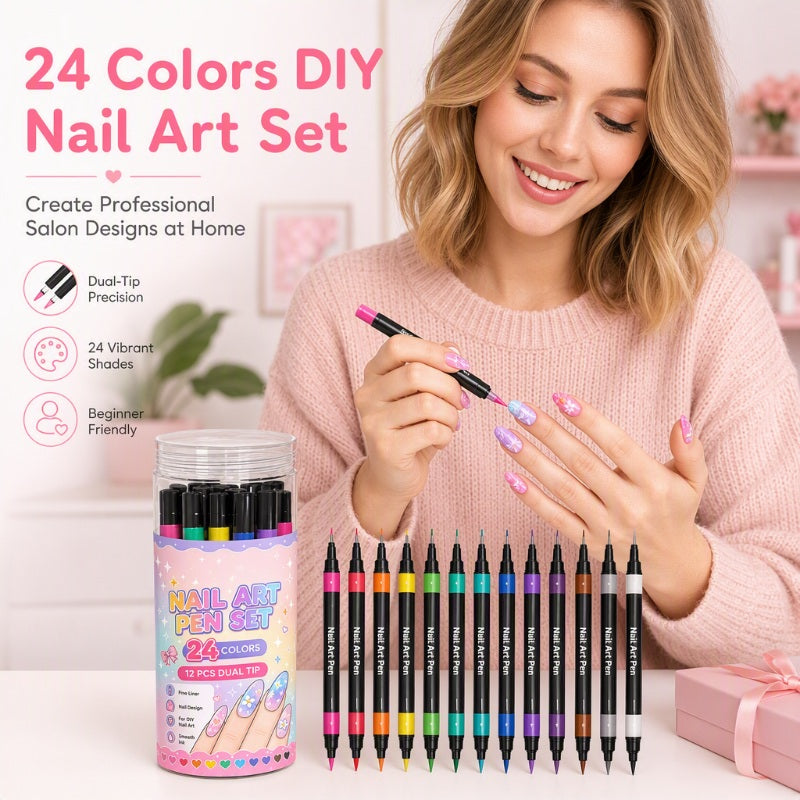 LIMITED‑TIME 50% OFF! 💅 24-Color Dual-Tip Nail Art Pen Set – Easy, Precise Nail Art at Home