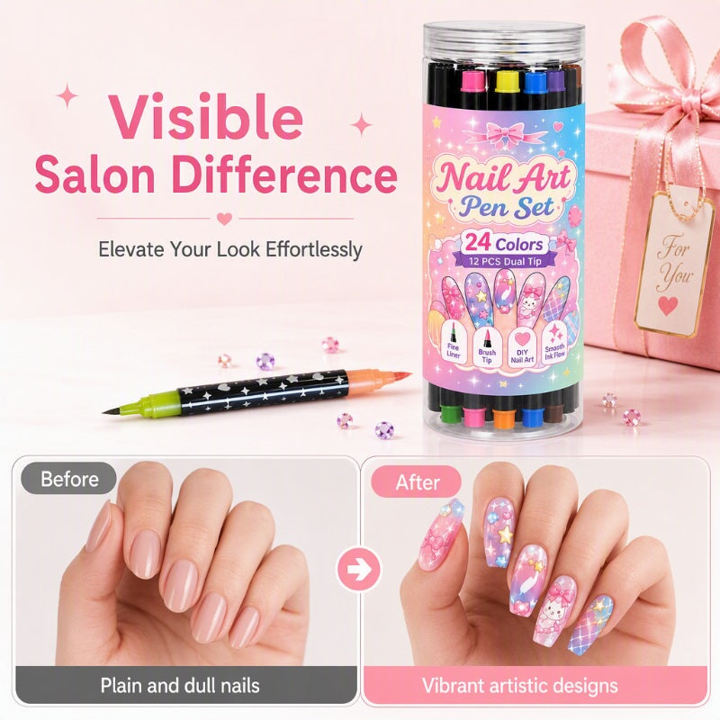 LIMITED‑TIME 50% OFF! 💅 24-Color Dual-Tip Nail Art Pen Set – Easy, Precise Nail Art at Home