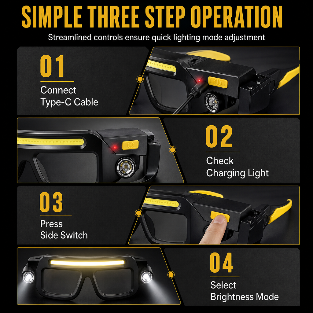 💡 LIMITED-TIME 50% OFF! 👓  Hands-Free LED Work Glasses – USB-C Rechargeable, 5 Light Modes