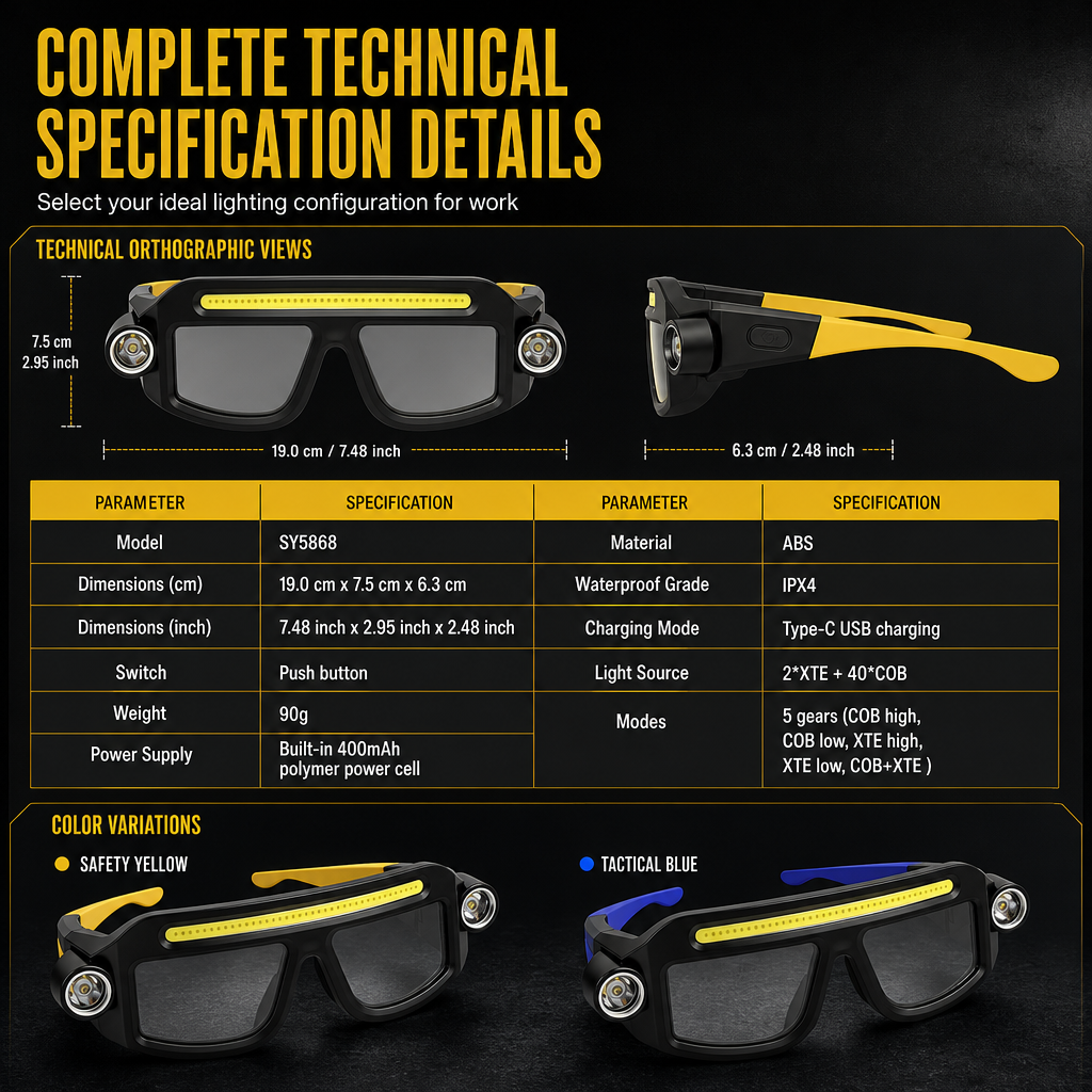 💡 LIMITED-TIME 50% OFF! 👓  Hands-Free LED Work Glasses – USB-C Rechargeable, 5 Light Modes